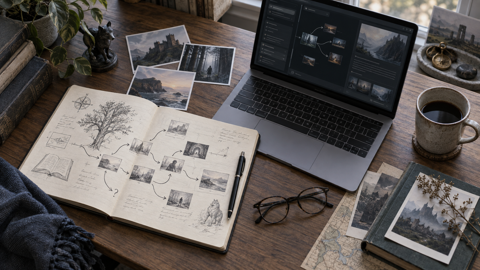 Heartbits AI storytelling workspace for planning branching story paths and choices