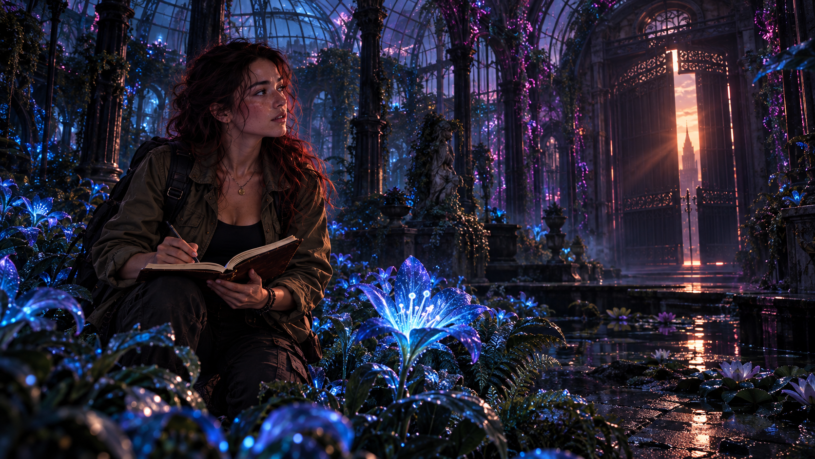 Heartbits test illustration showing Mara inside the Glasshouse after the Janitor AI Lorebook Key was triggered