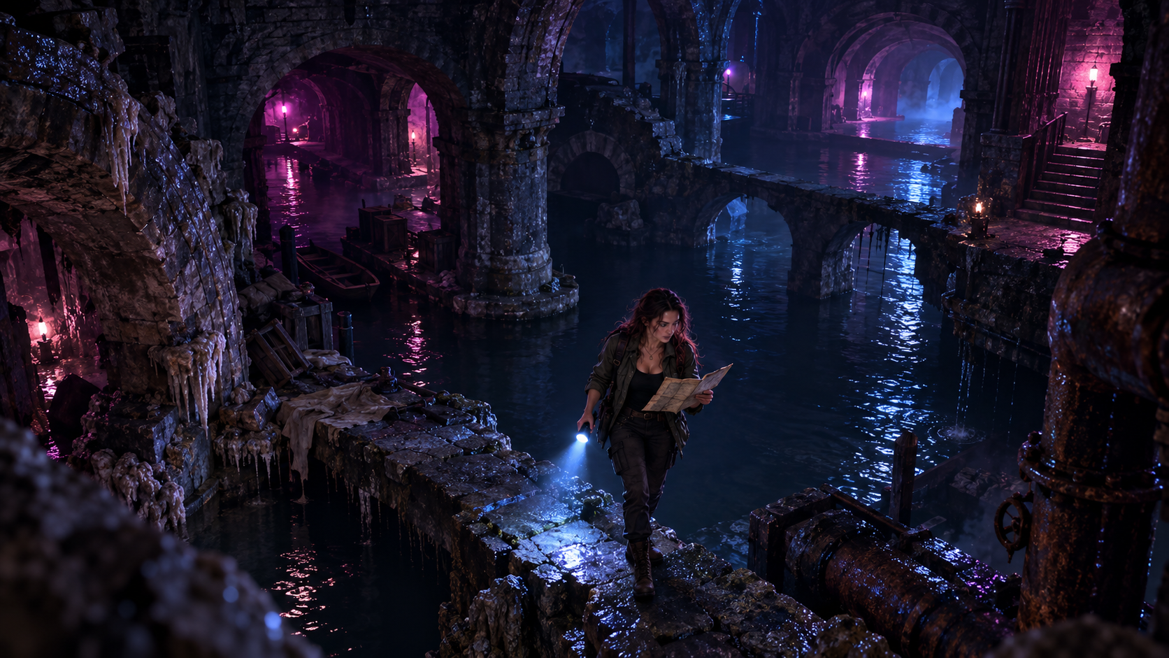 Heartbits control-test illustration showing Mara exploring a different underground location without the Lorebook Key